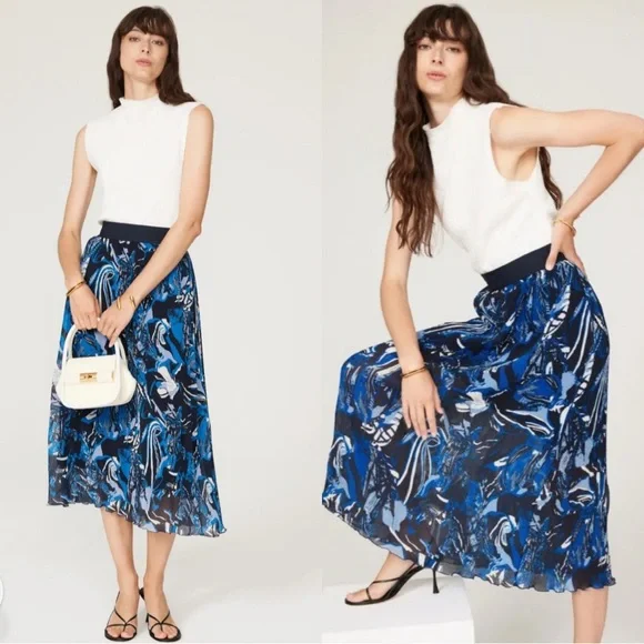 Boss Vapliso Elastic Waist Pleated Chiffon Midi Skirt Size 4 NWT